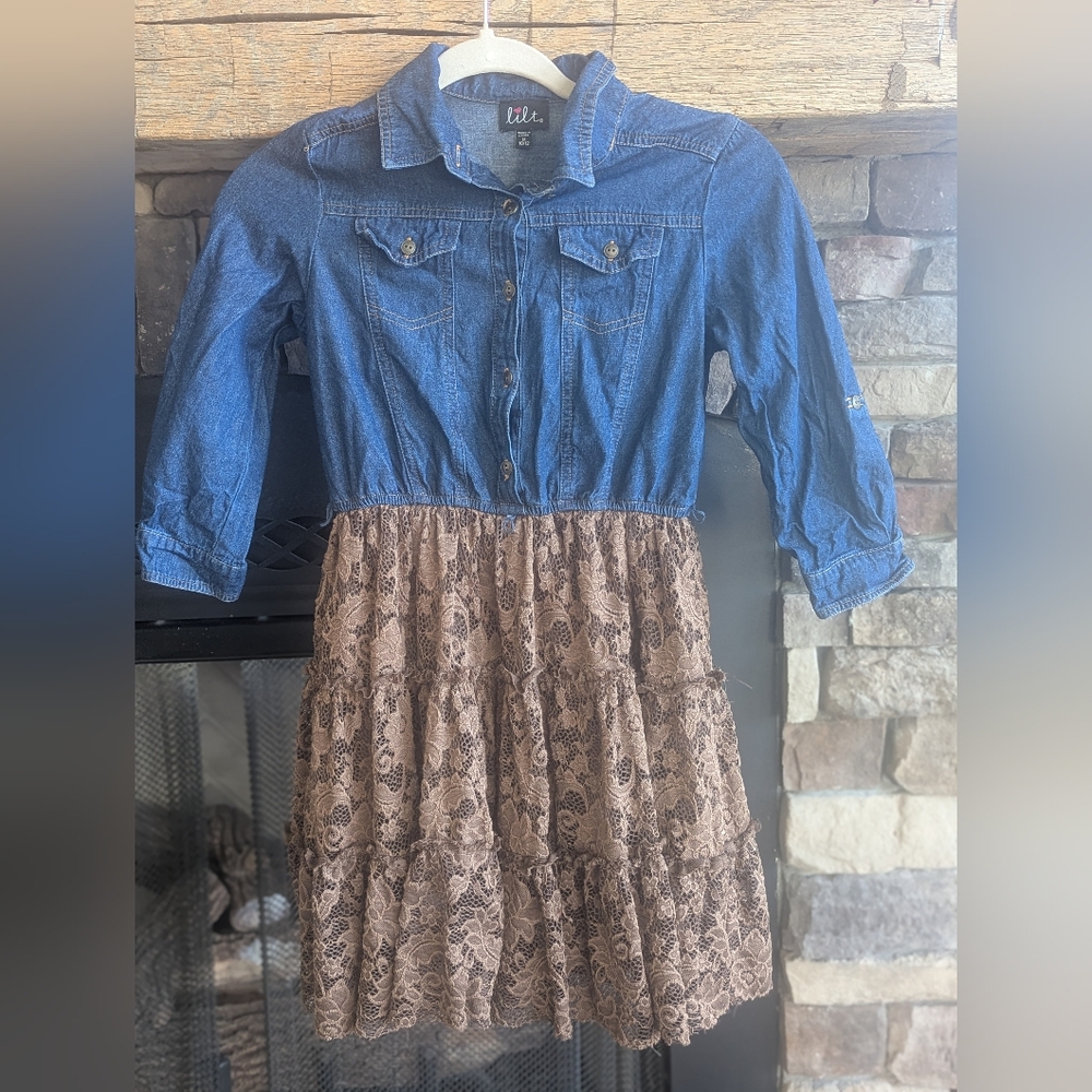 Girls Denim and Lace Dress Size 10